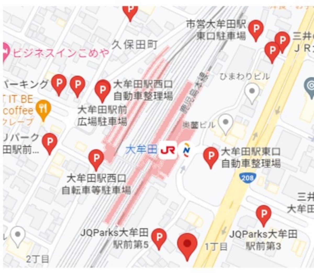 大牟田駅周辺の有料駐車場の地図